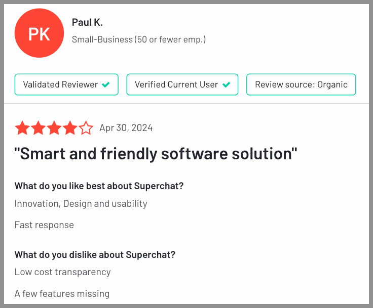 What Superchat's customers are saying about their chatbot.