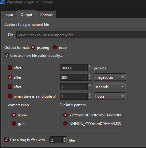 Saving the capture in small pcap files for analysis