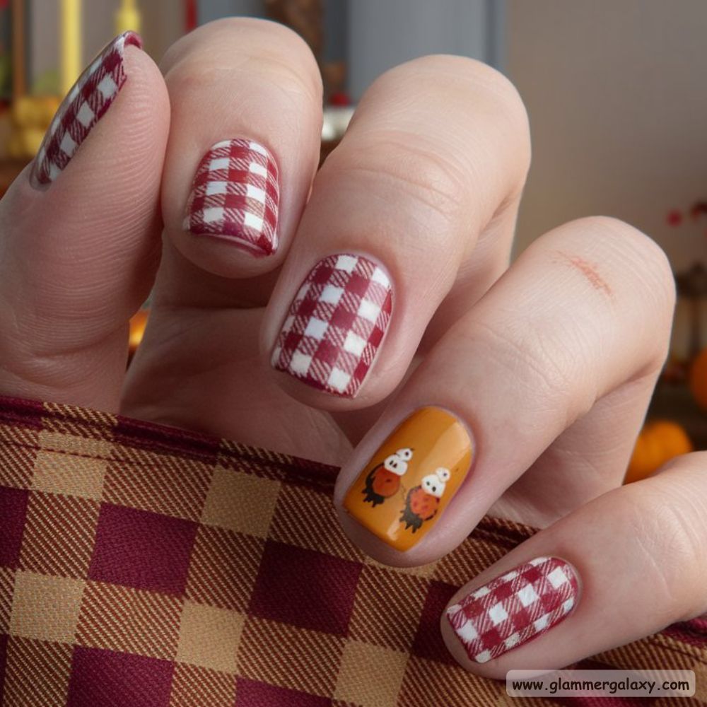 Thanksgiving Nail Designs having Thanksgiving Gingham Pattern Nails
