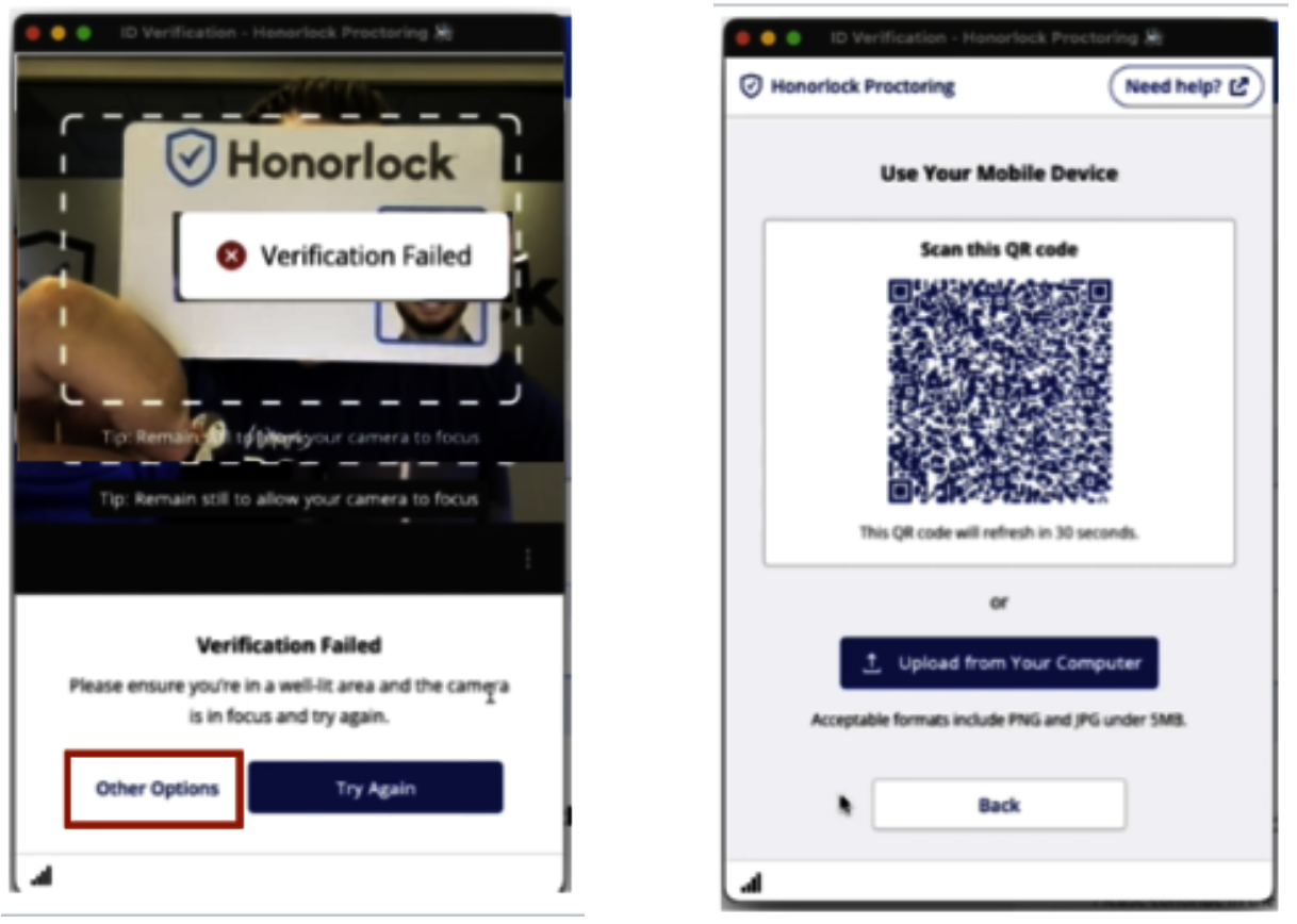 Select Other Options button; use the QR code.