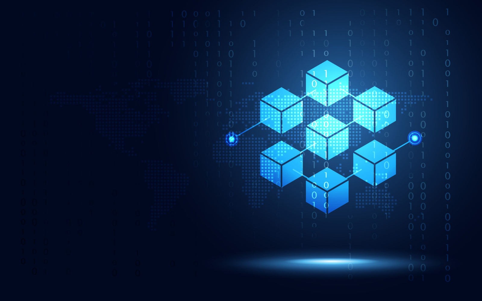 blockchain depicted by multiple connected data blocks