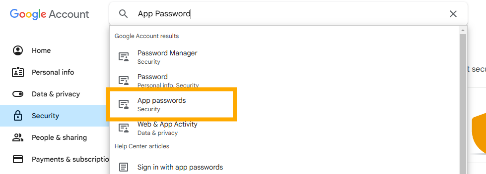 App Password Settings
