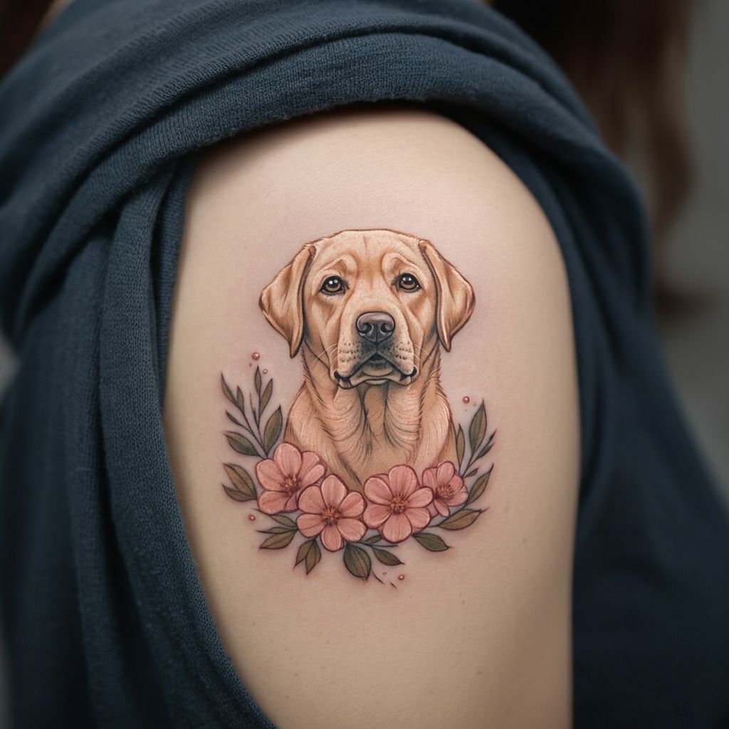 Labrador with flowers for a decorative touch

