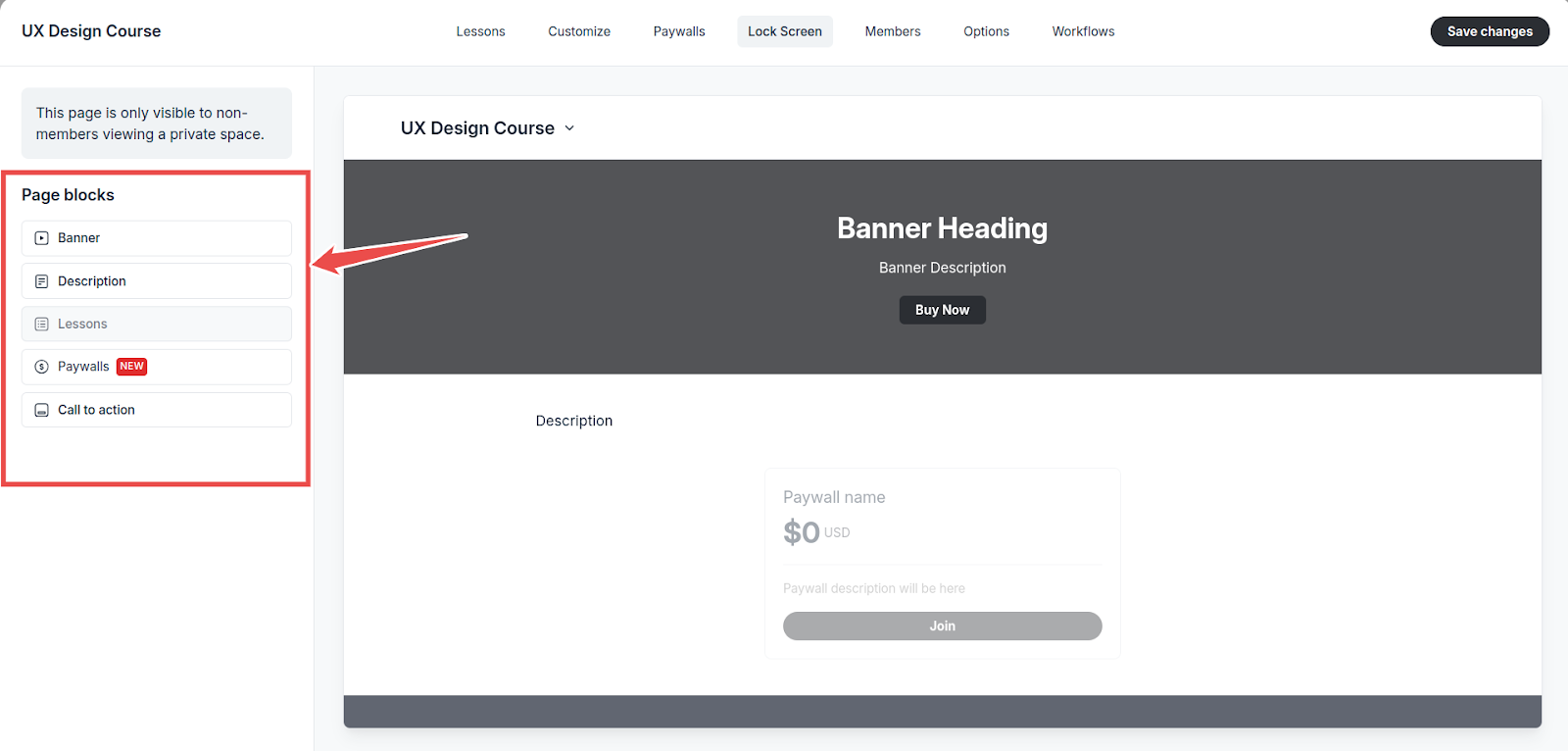 Circle's landing page builder (Lock Screen)