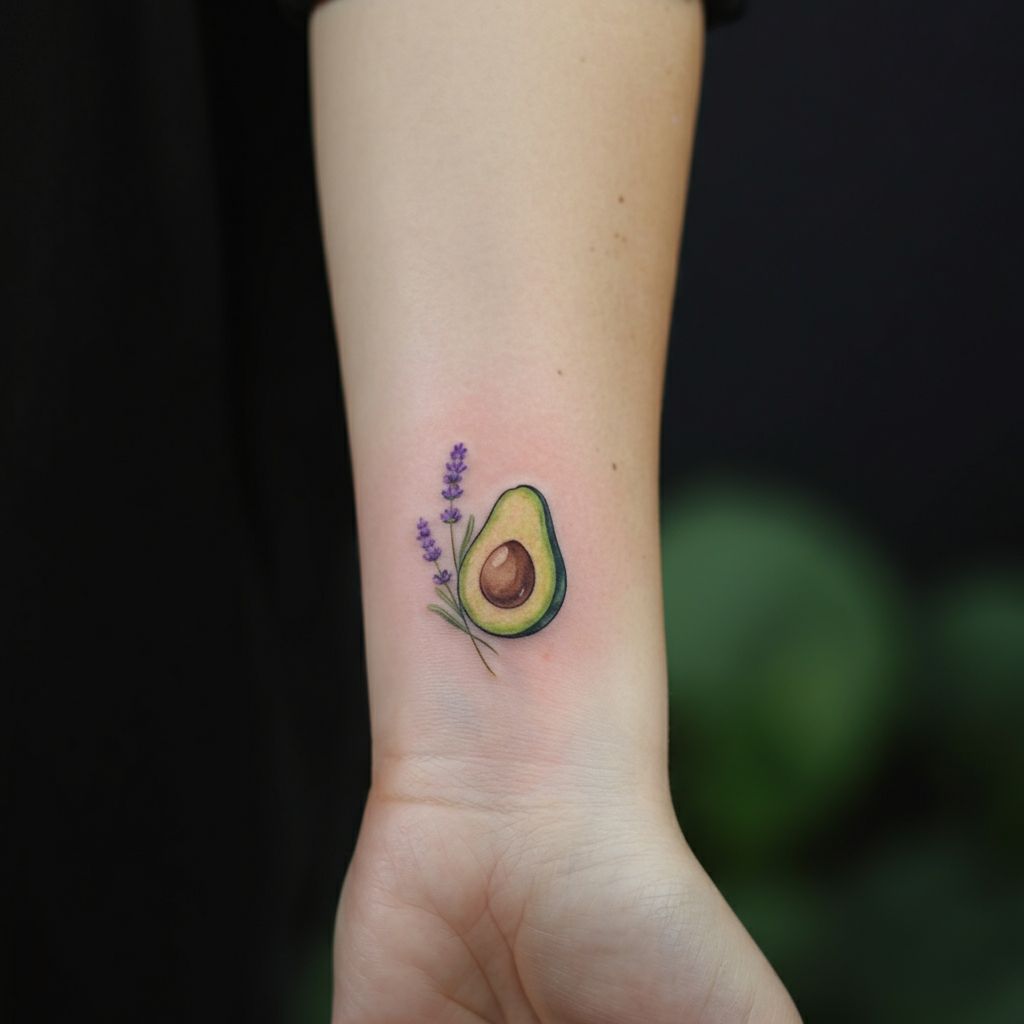 Avocado Tattoo with Floral Elements