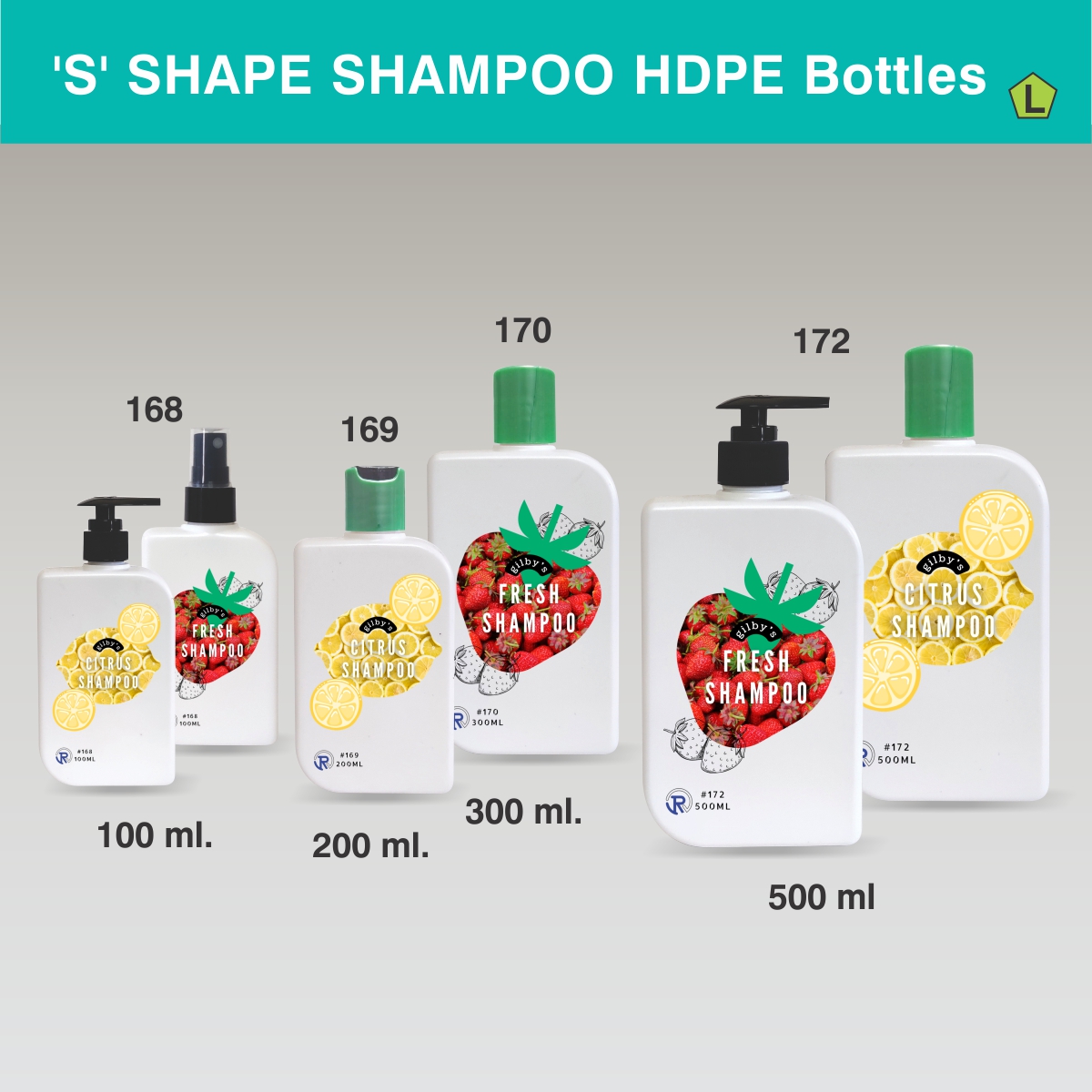 'S' shape shampoo HDPE bottles