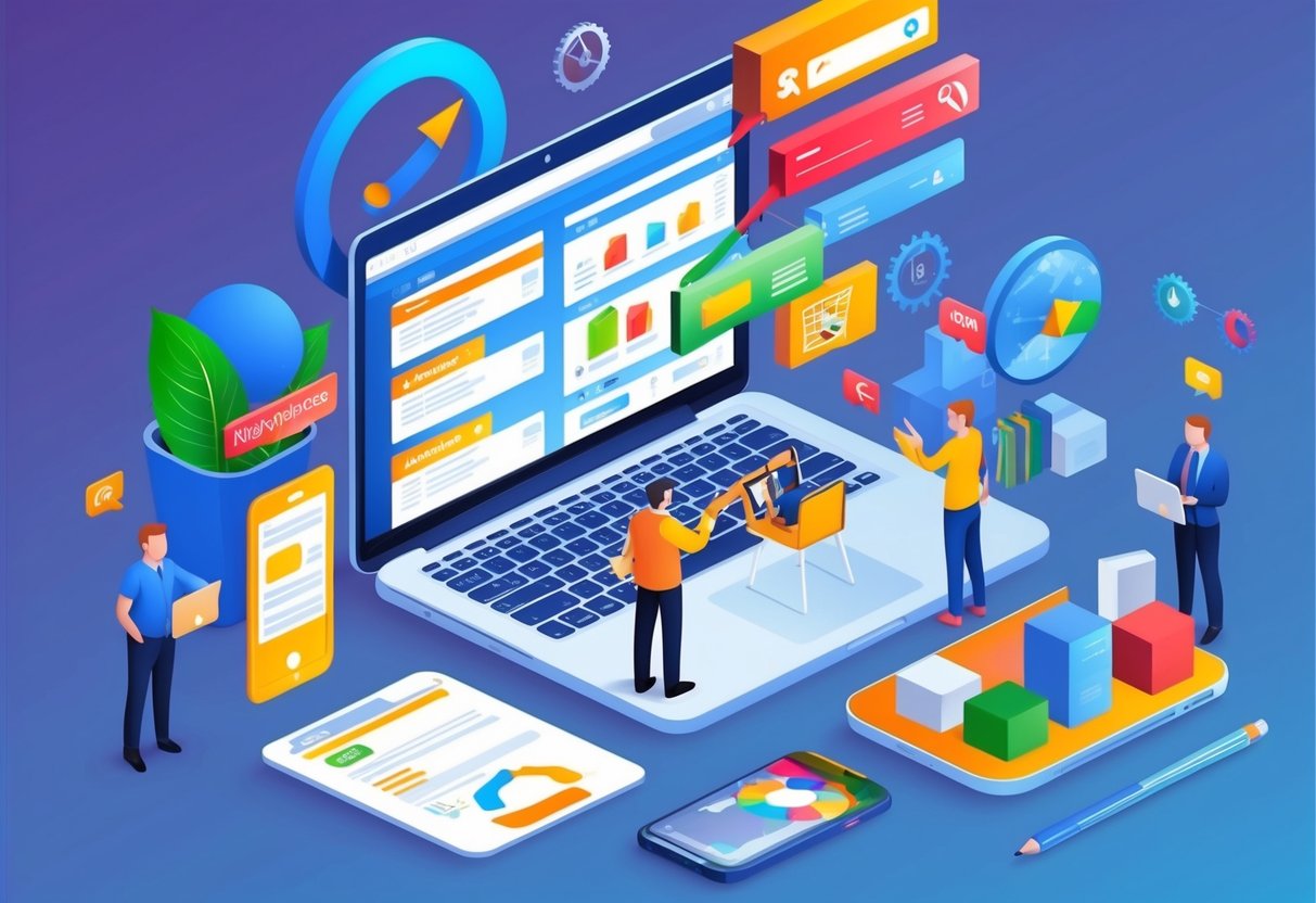 A bustling online marketplace with high search rankings and increased website traffic due to effective SEO services
