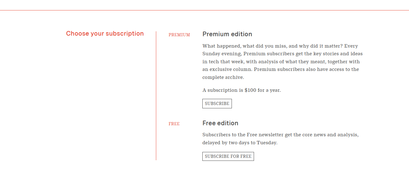 Screenshot of Benedict’s Newsletter.