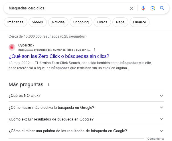 Página de resultados orgánicos en Google