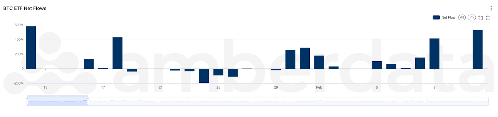 Amberdata's amberlens Bitcoin ETF Net Flows: First 30 Days