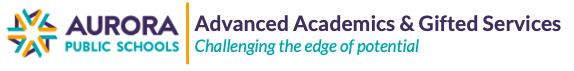 Aurora Public Schools Advanced Academics and Gifted Services logo with the phrase "Challenging the edge of potential"