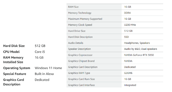 Laptop Spec with Dedicated Graphics Card 