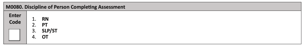 A screenshot of the M0080 item on the OASIS E-1 all items form shows the four disciplines able to complete OASIS.