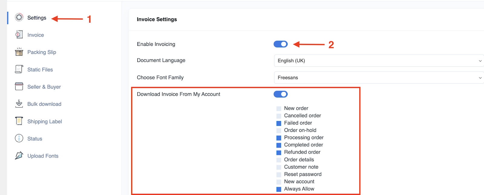 Challan settings to customize pdf invoice