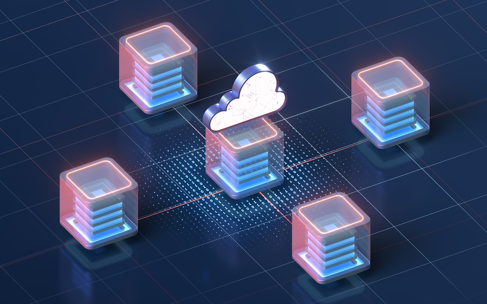 Cloud-based data infrastructure showing integrated data warehouses and multiple source systems for active analysis and advanced analytics.