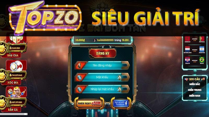 Giao diện cực chất cổng game topzo