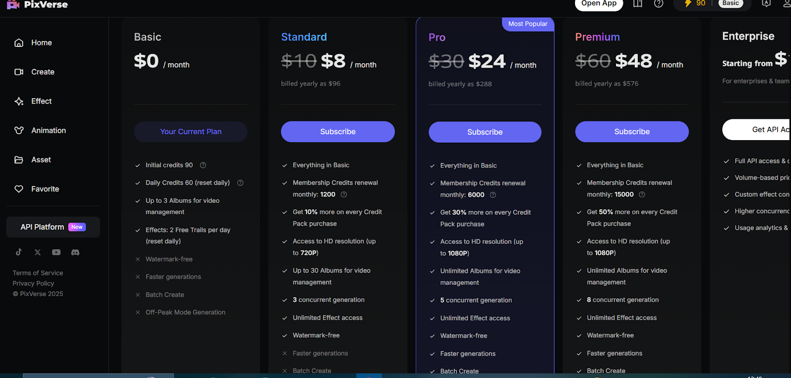 Pixverse AI Pricing