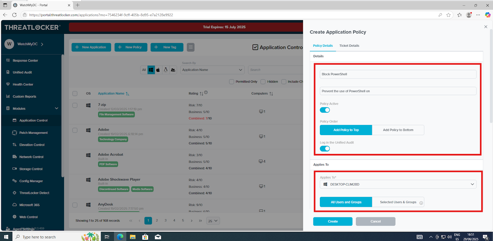 How to create a new application policy?