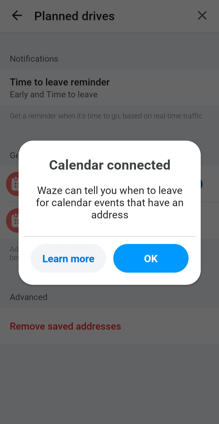 connecting calendar to waze app