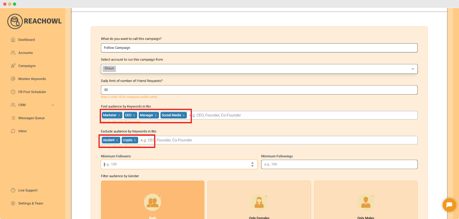 bio keyword targeting