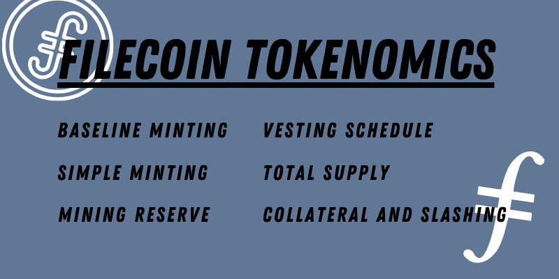 Filecoin Tokenomics: Baseline Minting, Simple Minting, Mining Reserve, Vesting Schedule, Total Supply, Collateral and Slashing.