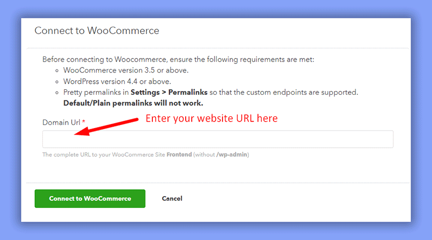 domain url to verify woocommerce for quickbooks