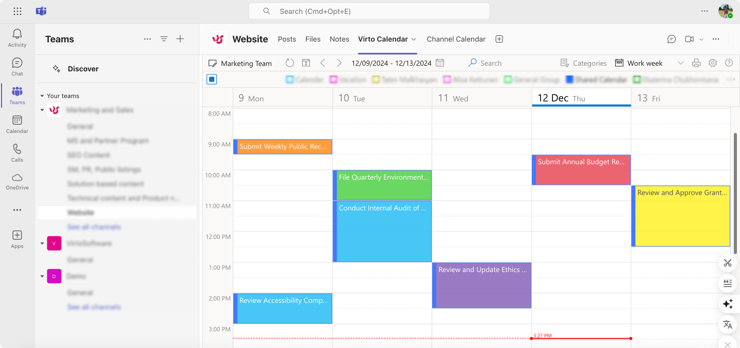 Pic. 4. Example Virto Calendar in Microsoft Teams.