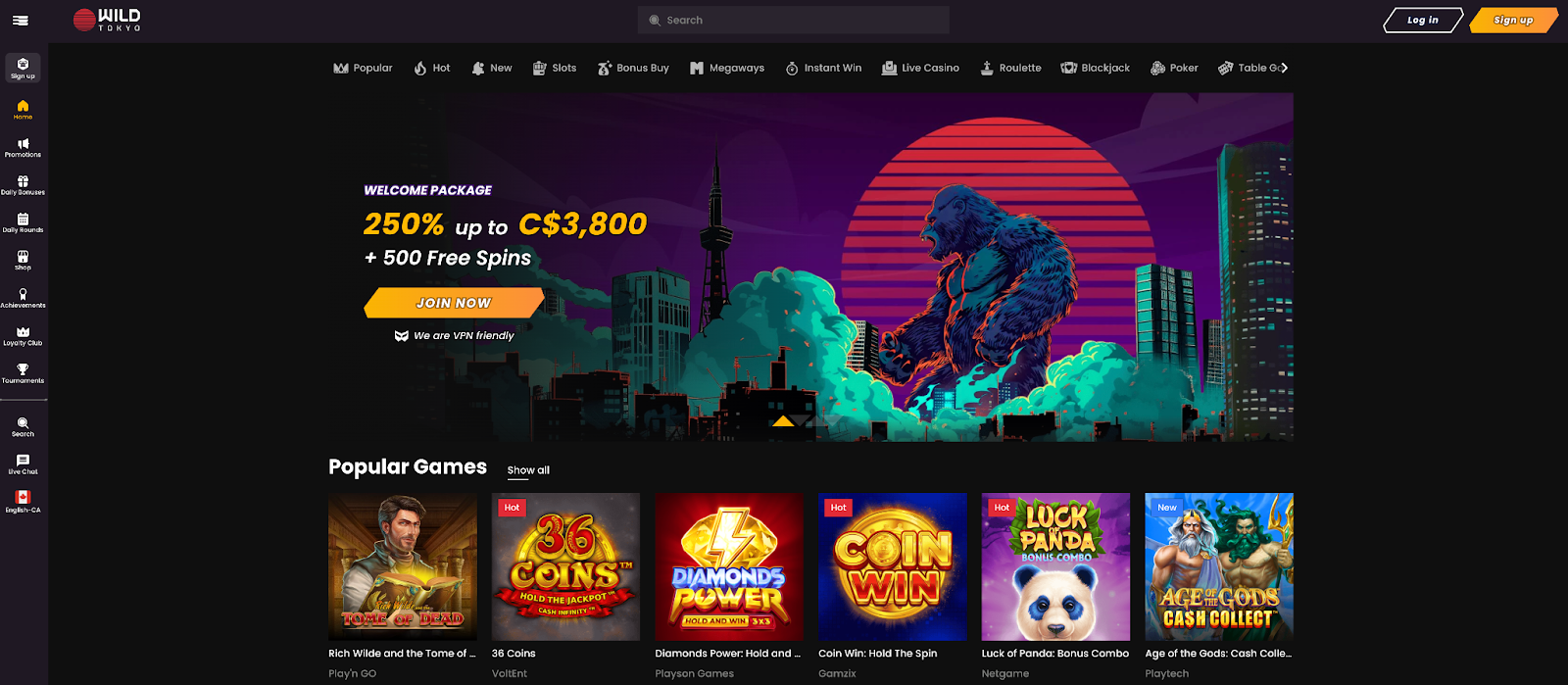WildTokyo Casino Homepage
