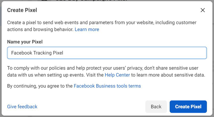 To add a Facebook Pixel to your site, you first have to create one from your Facebook Business page’s Events Manager—Source