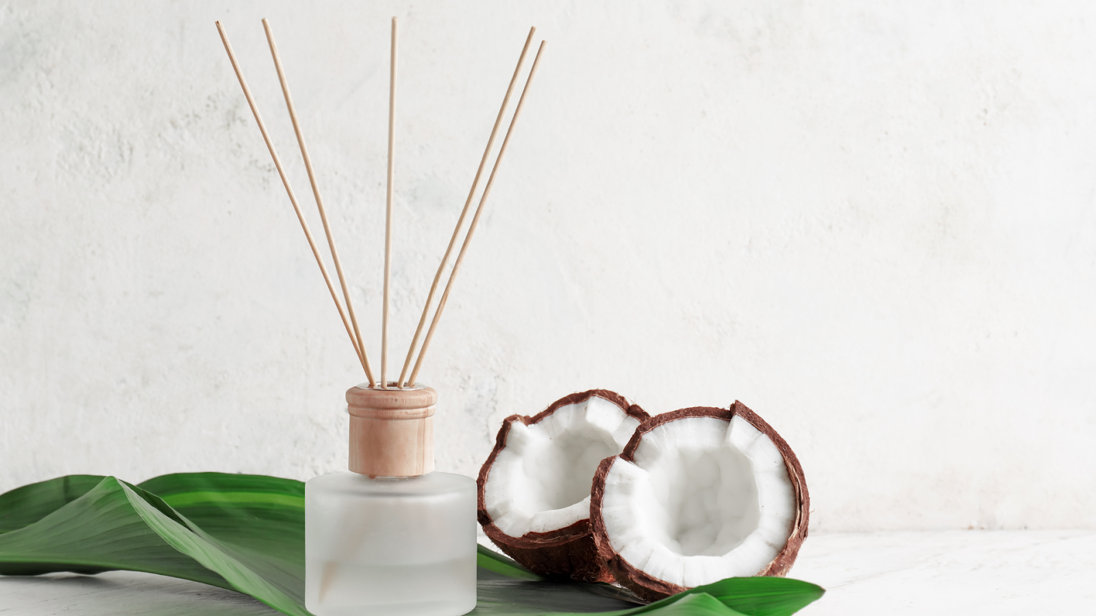 Gambar reed diffuser dengan buah kelapa di sampingnya/Sumber: Canva