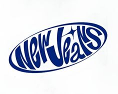 This contains an image of newjeans  logo is shown in blue and white letters on a white background