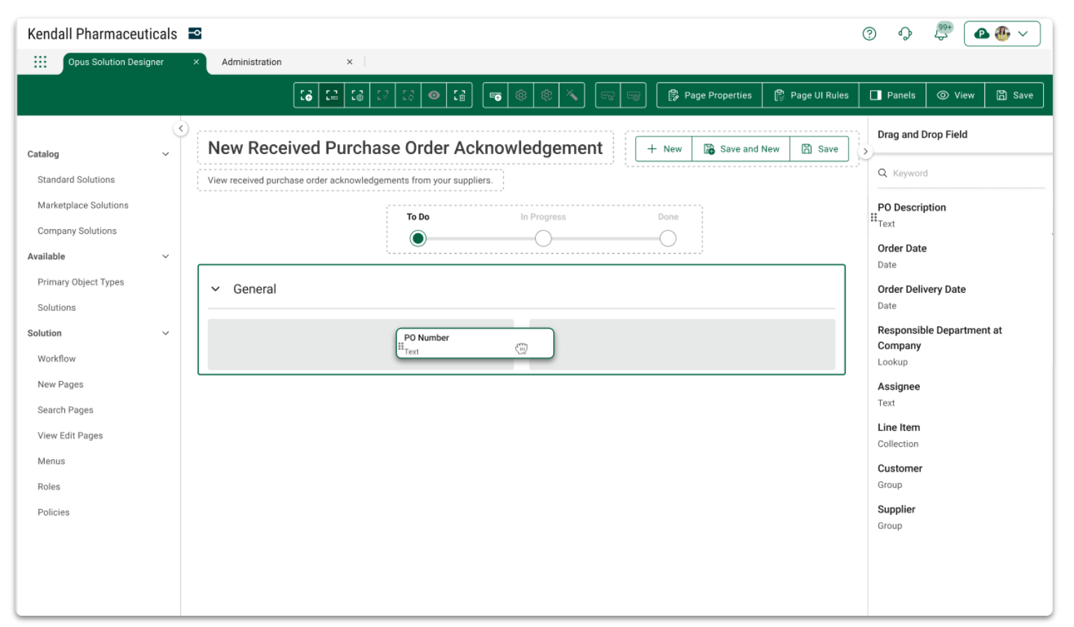 Opus Solution Environment drag and drop functionality