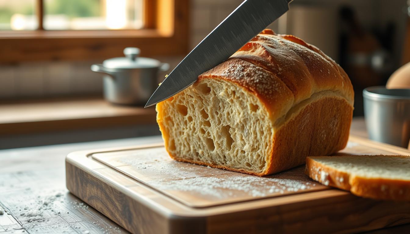 Slicing sourdough bread