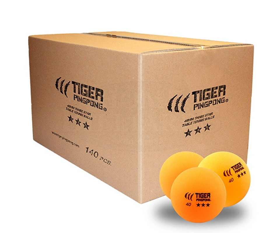 A box of orange Tiger PingPong three star ping pong balls.