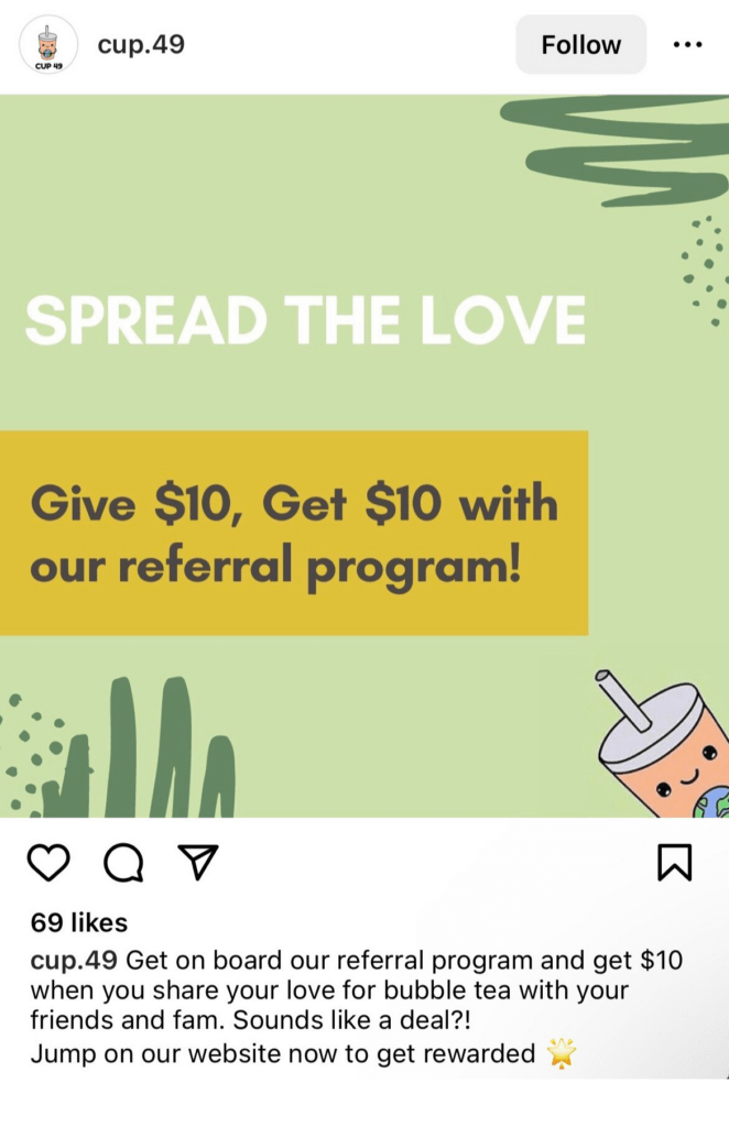 Example of someone promoting their referral program on social media.