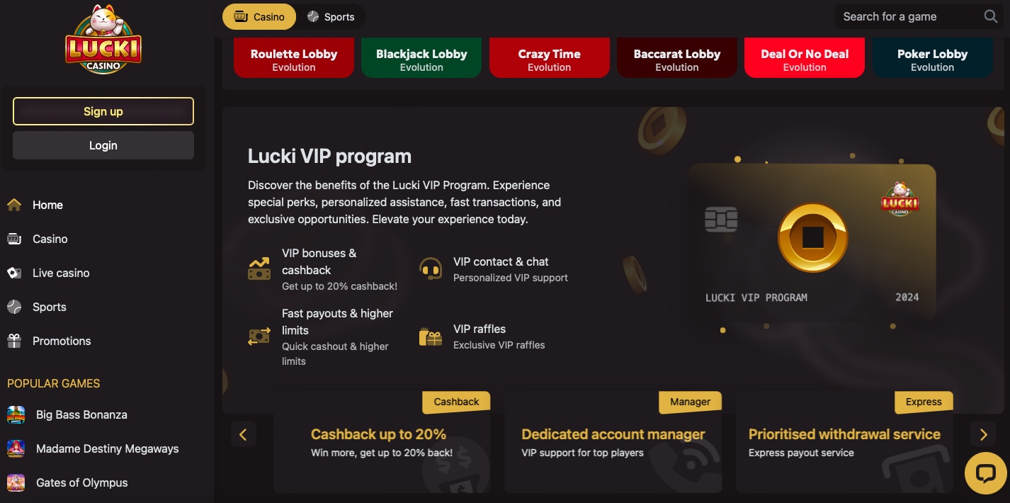 Lucki casino bonuses and promotions page