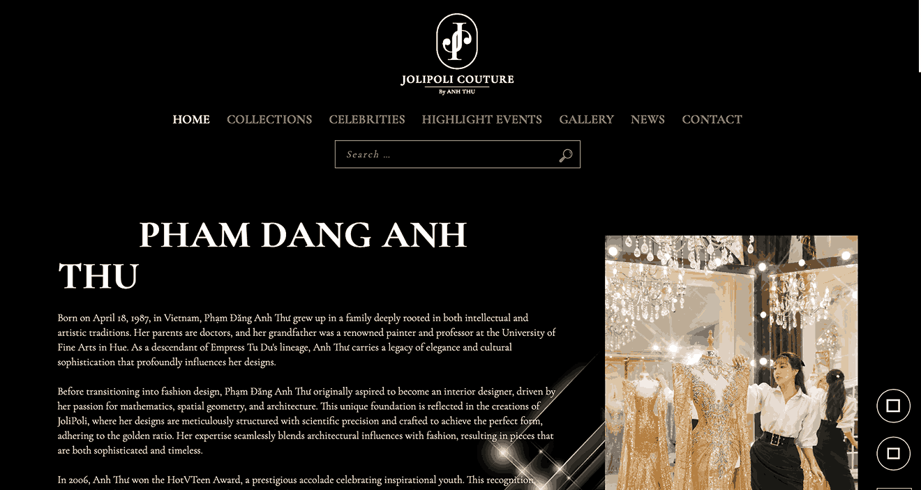 A screenshot of JoliPoli Couture homepage as one of the fashion brands looking for influencers