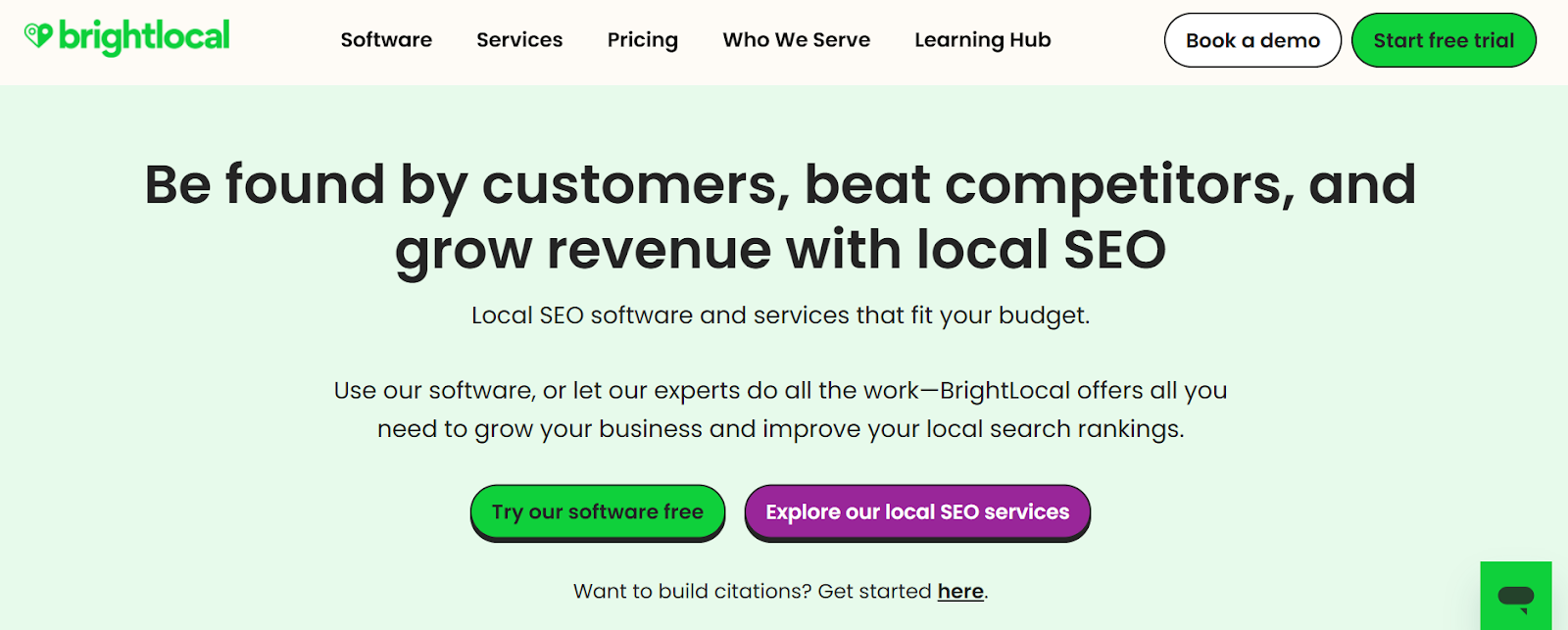 BrightLocal page screenshot