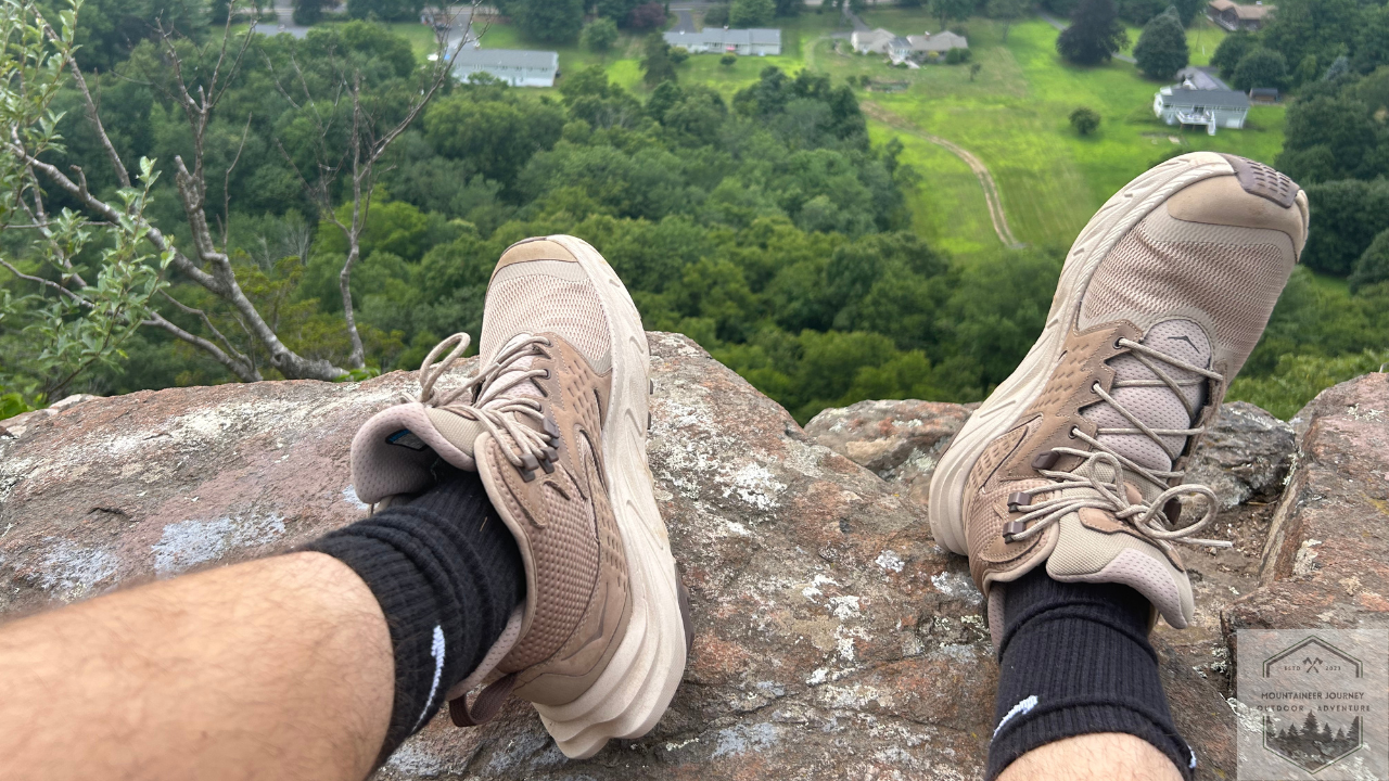 Hoka Anacapa 2 view from top of hiking boots highlighting the well padded tongue and toe box