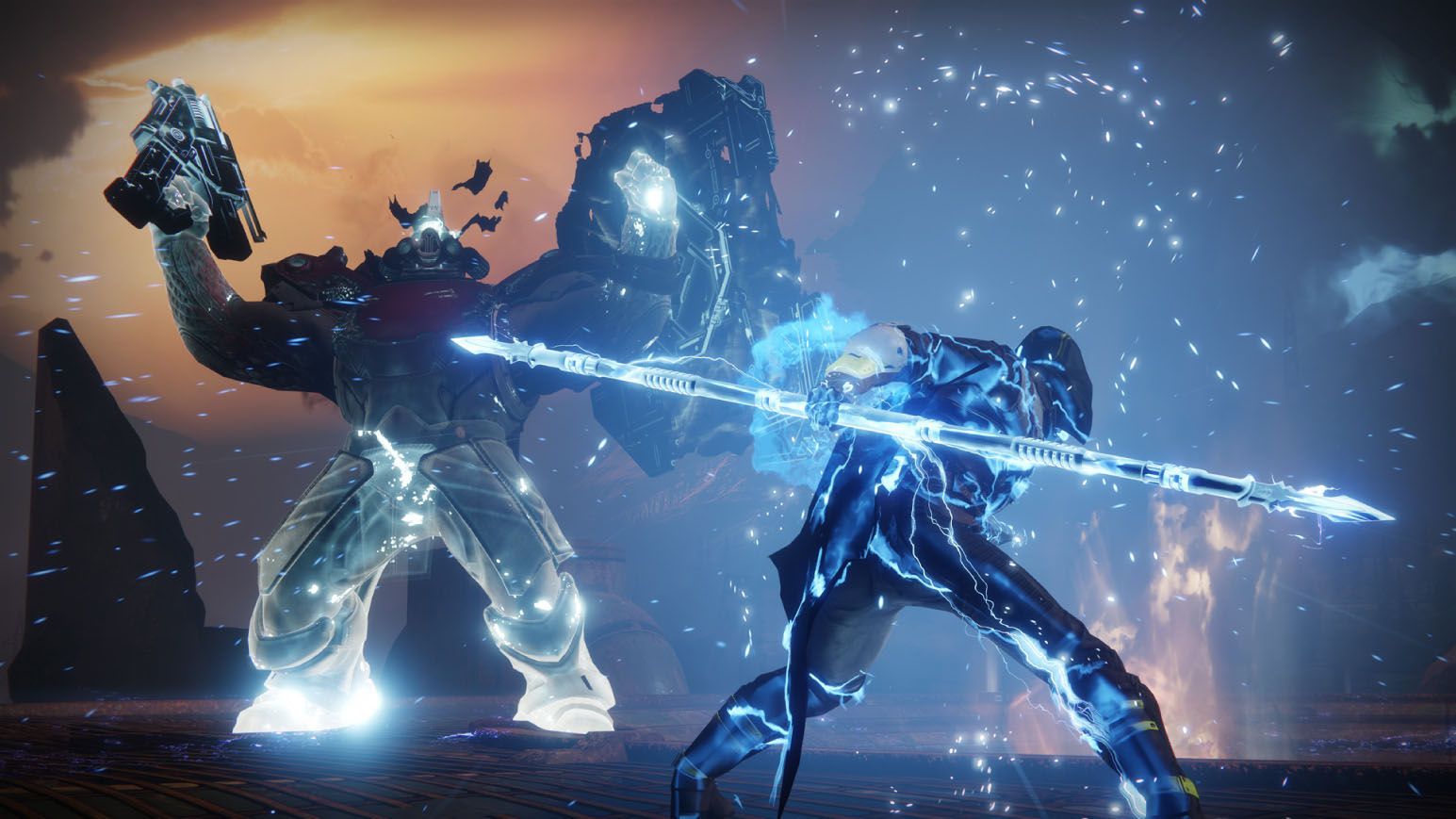 Screenshot depicting a boss fight in Destiny 2 gameplay