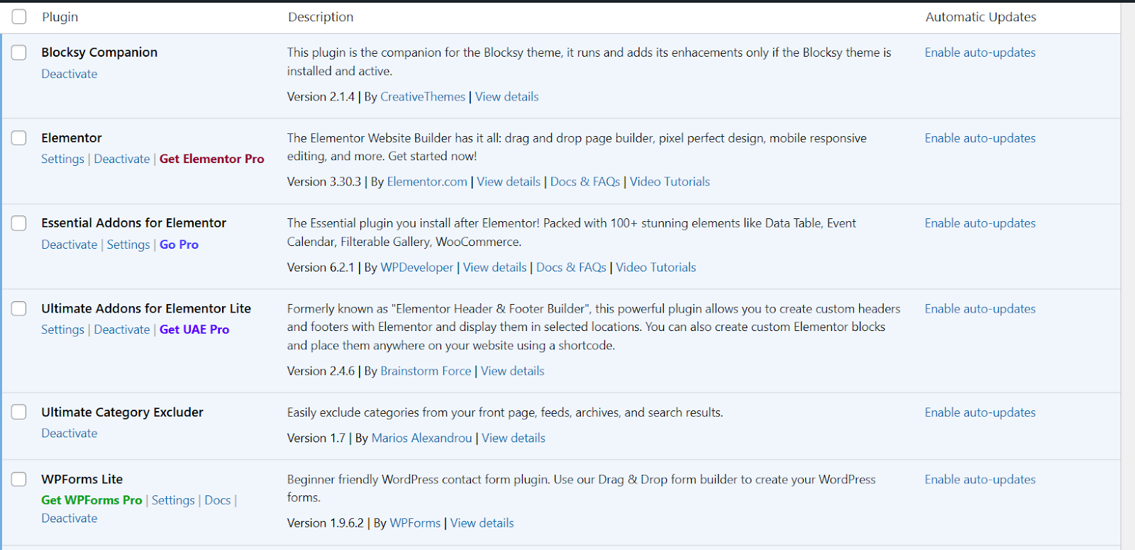 a screenshot of plugin sections