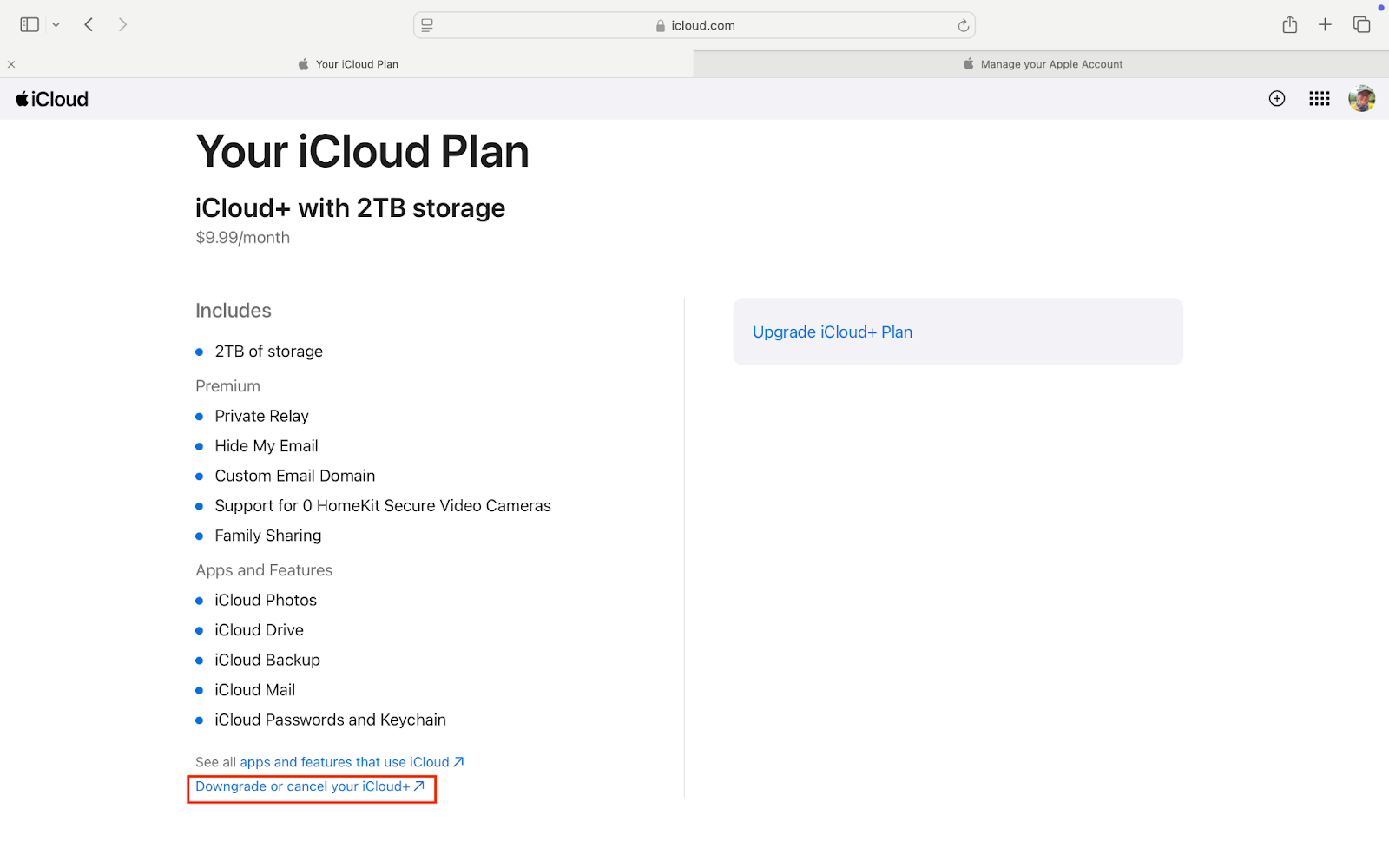 How to cancel on iCloud.com in Safari on Mac