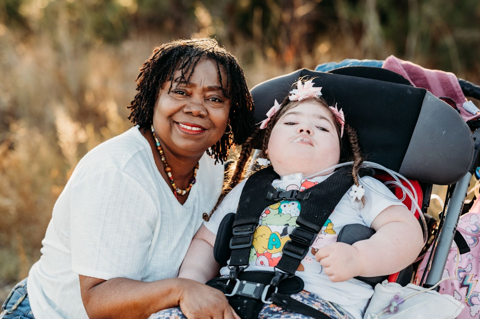 Vera with her daughter Evelyn, 7, who is in a wheelchair. 