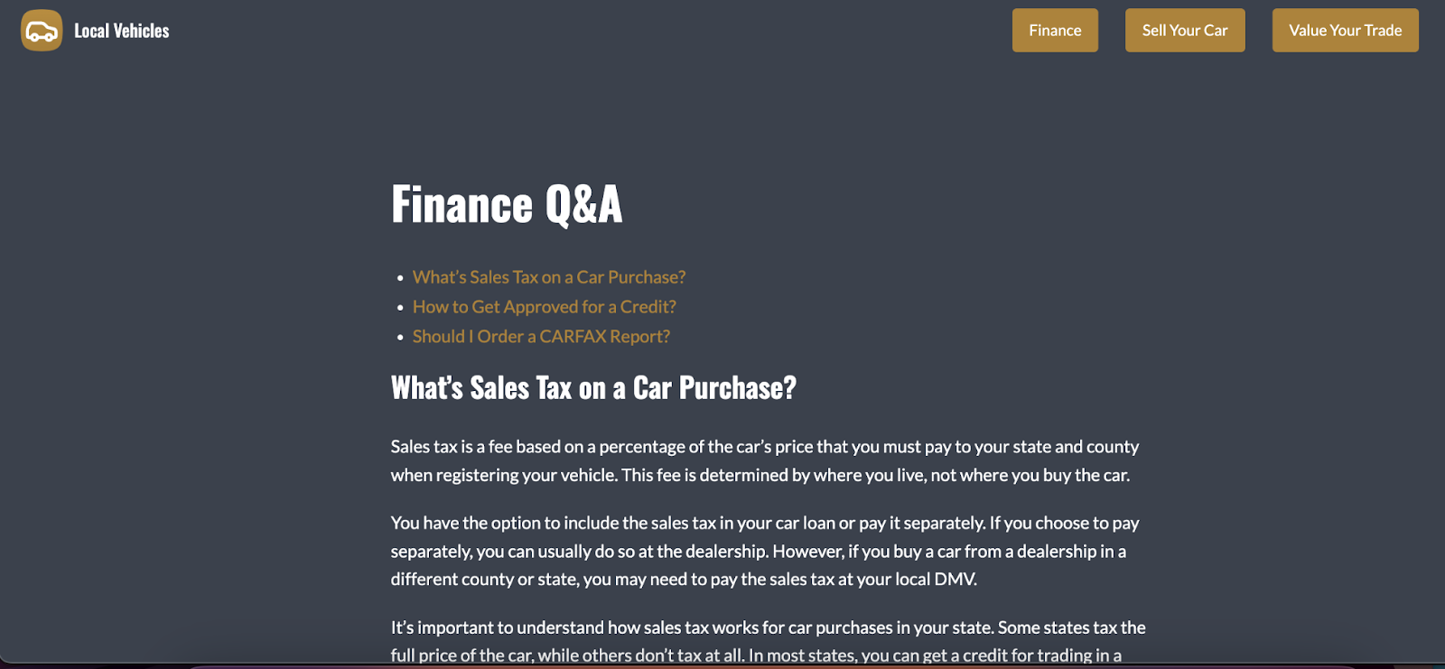 How to build car dealership website — Financing options