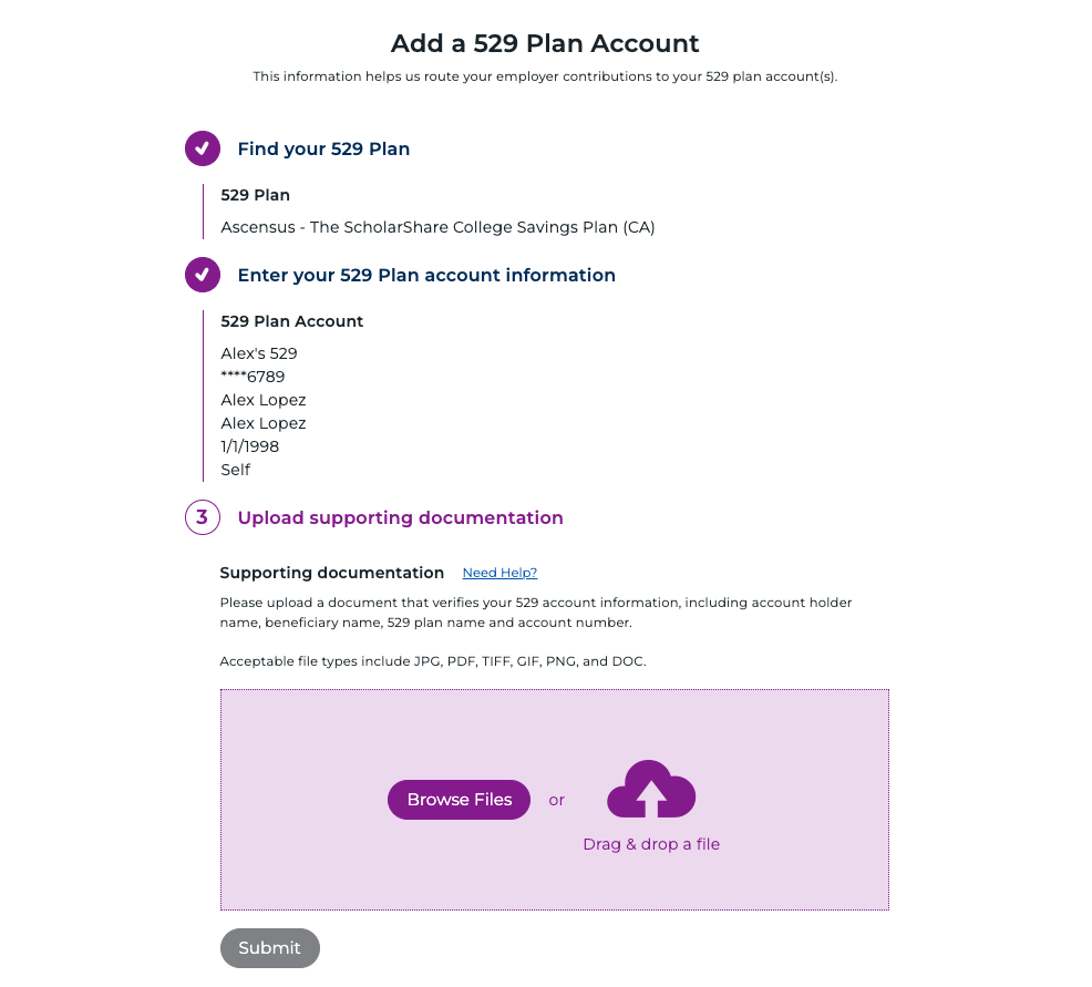 Upload supporting documentation