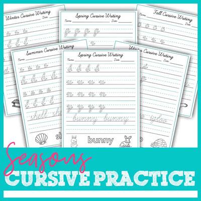 seasons cursive practice sheet