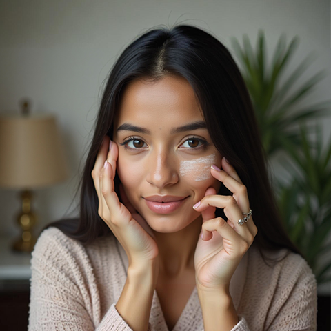 Applying face primer before soft glam makeup look - Charmcy Milano