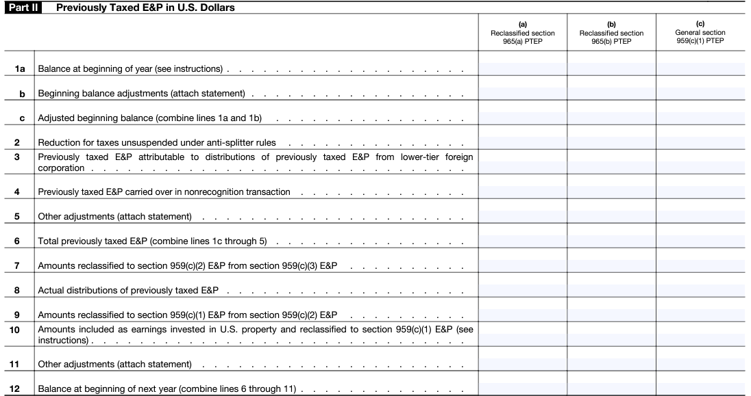 Previously Taxed E&P in U.S. Dollars