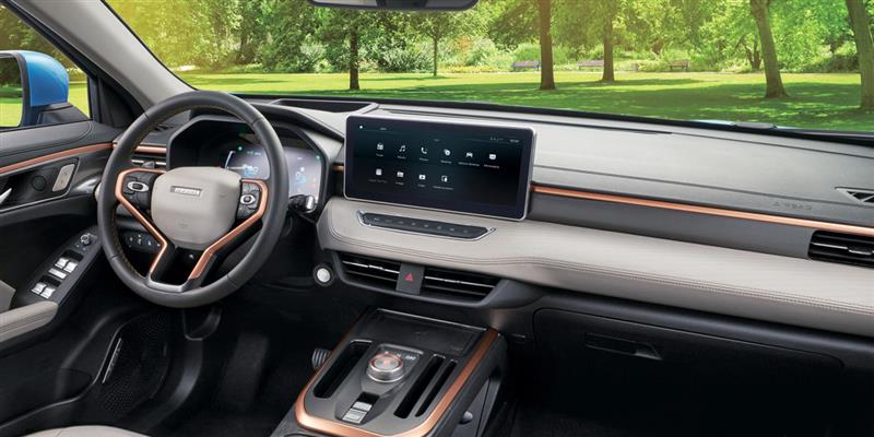 Interior view of a 2024- 25 Haval Jolion showcasing modern design, featuring the SelfDrive app for convenient car rental.