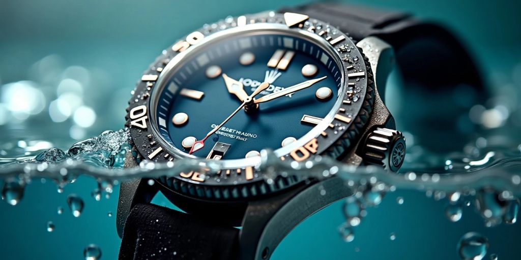 Luxury watch submerged in water